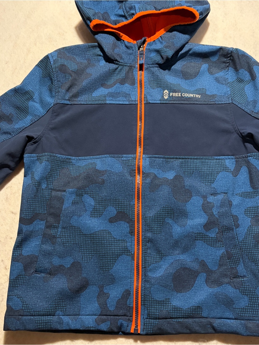 Free Country Boys Blue Camo Softshell Hooded Full Zip Jacket